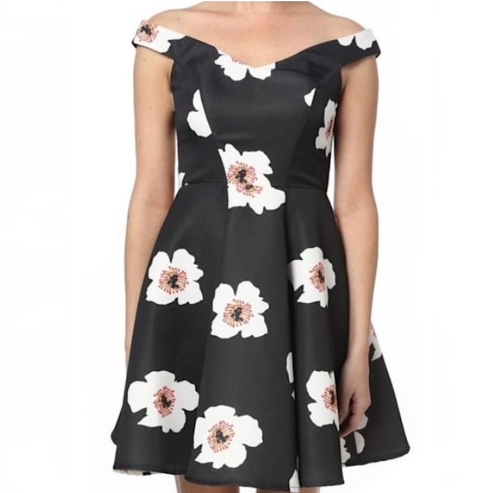 ANTHROPOLOGIE #8 Floral Print Bardot Fit & Flare Dress S M